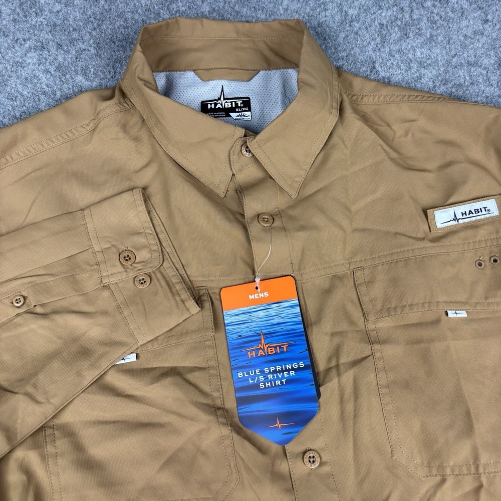 Habit Fishing Shirt Mens Xl Brown Long Sleeve Button Down Outdoor Wicking Fish